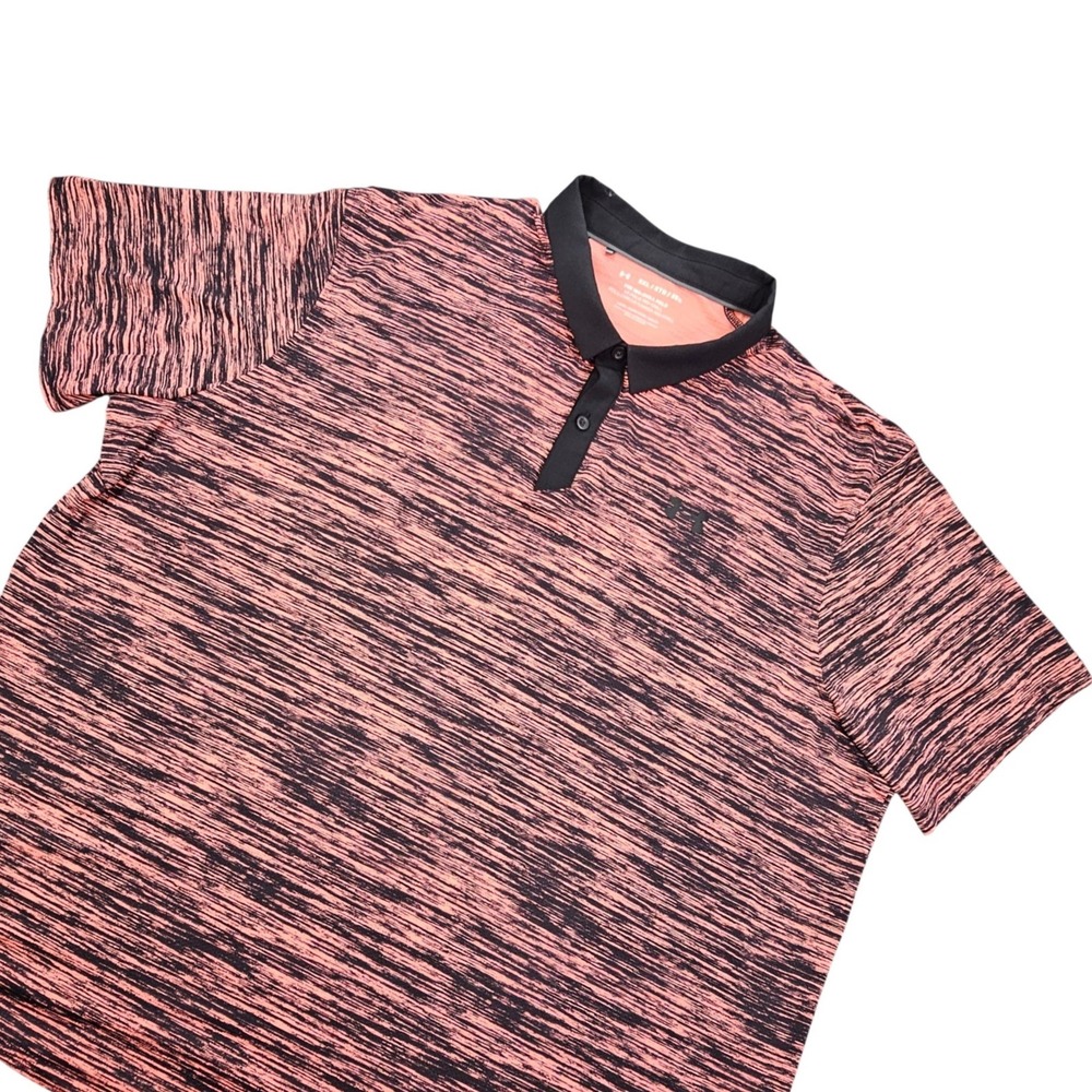 Under Armour Iso-Chill Golf Polo Shirt Mens 3XL Loose Fit Heathered Orange Black